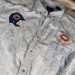 Vintage Chicago Bears Denim Button Up Shirt- triple patch- Light Wash men’s XL